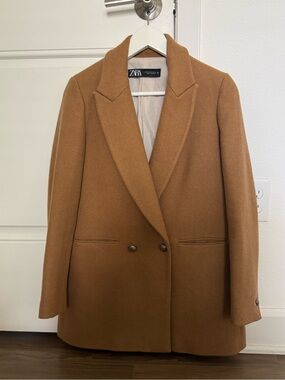 ZARA Double-Breasted Camel-Style Pea Coat